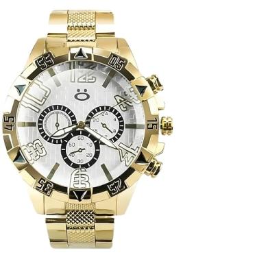 Imagem de Relógio Masculino Aço Inoxidável Dourado Prova D'Água Banhado + Caixa Original Pesado Presente Social Robusto Analógico