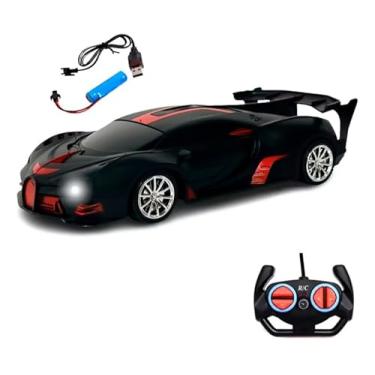 Imagem de Carro de Controle Remoto Esportivo, Modelo Corrida, Recarregável, LED, Preto com Detalhes Verdes