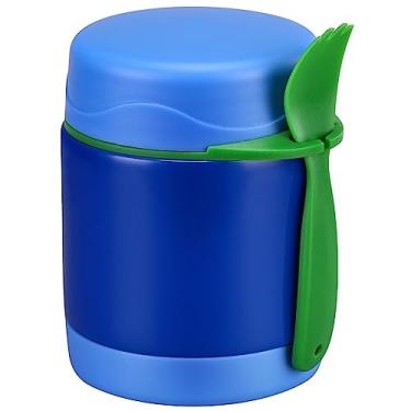Imagem de Pote térmico Pawtong para sopa de 293 ml para comida quente infantil, para almoço quente, de aço inoxidável, com boca larga, com colher (Azul)