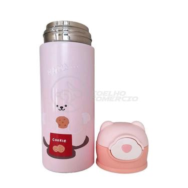 Imagem de Garrafa Infantil Térmica 420ml De Ursinho Rosa Ideal Para Bebidas Quentes E Frias Até 12h