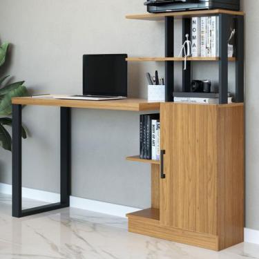 Imagem de Mesa Escrivaninha Industrial 1 Porta 100% Mdf Freijó/Preto Fosco F17 -