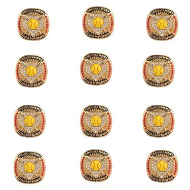 Imagem de TOPSPORTSJEWELRY Pacote com 12 anéis de campeões de ouro para jogadores de softball tamanho 9 (anel de campeões, ouro e prata)