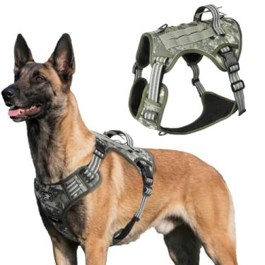 Imagem de Peitoral tático para cães grandes, sem puxão, K9 Molle, colete com alça, peitoral militar ajustável para animais de estimação com acabamento refletivo para caminhada de treinamento de cães médios