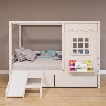 Imagem de Cama Casinha Gavetas Escorregador Madeira Branco - Housin