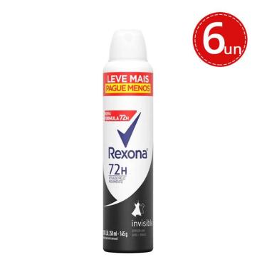 Imagem de Kit Desodorante Antitranspirante Aerosol Rexona Invisible 72 horas 250ml - 6 Unidades