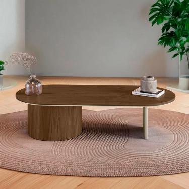 Imagem de Mesa de Centro Ipê em Madeira Maciça Castanho Metal Champagne