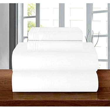 Imagem de Elegant Comfort Conjunto de cama luxuoso macio 1500 fios egípcio 4 peças qualidade premium hotel resistente a rugas mais aconchegante, lençol com elástico em toda a volta, bolso profundo de até 40 cm, completo, branco
