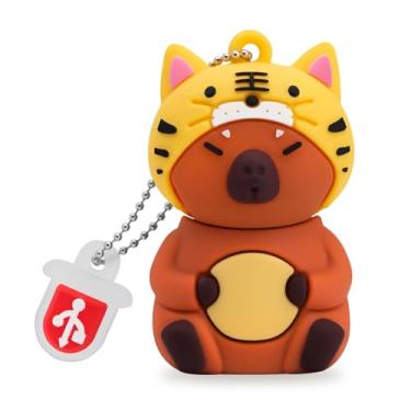 Imagem de BORLTER CLAMP Stick USB de 32 GB fofo pen drive em forma de capivara (chapéu de tigre) pendrive pen drive de polegar para armazenamento de dados externos