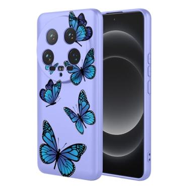 Imagem de HTXWXJC Capa de telefone para Xiaomi 14 Ultra, 24031PN0DC, 24030PN60G à prova de choque flexível bumper TPU capa macia padrão borboleta capa de telefone para Xiaomi 14 Ultra borboleta roxa