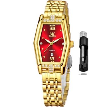 Imagem de OLEVS Relógio feminino quadrado, analógico, pequeno, feminino, aço inoxidável, à prova d'água, luminoso, dois tons, conjunto moderno para senhora, relógio azul feminino, relógio feminino