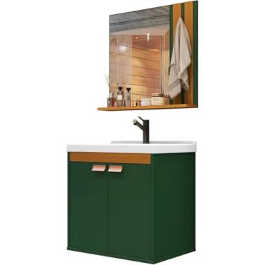 Imagem de Conjunto Armário Gabinete Com Cuba E Espelho Para Banheiro Pallas (Verde)