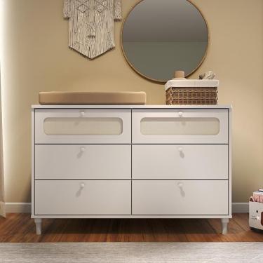 Imagem de Cômoda Infantil Fofura Rattan 6 Gavetas Provençal Divicar Branco