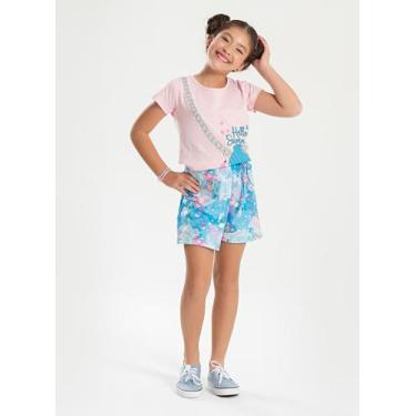 Imagem de Conjunto Verão Menina Rosa Blusa e Shorts Saia Concha do Mar - Molekad