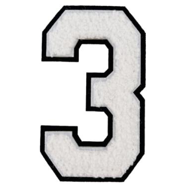 Imagem de 1 peça de patch de número de chenille branco de 10 cm, remendos de ferro para chapéus, roupas, bolsas, mochilas, jeans, remendo inicial, letra grande universitária. (Branco 3)