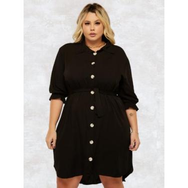 Imagem de Vestido Feminino Chemise Plus Size Camisão C Botões Frotais c Faixa Ch