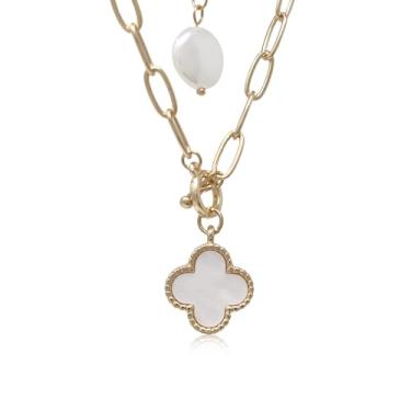 Imagem de POMINA Colar grosso grosso moderno moderno com pingente de tom dourado corrente de elos grossos colar de pérolas em camadas para mulheres joias, Thick Chain, Banhado a ouro, não disponível