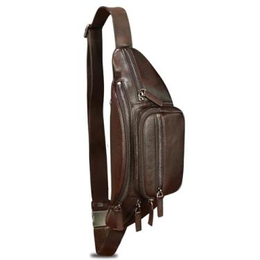 Imagem de Pochetes de couro genuíno para mulheres e homens, bolsa de cintura vintage, bolsa tiracolo tiracolo, Café, 12.99" x 2.95" x 5.51" / 33cm x 7.5cm x 14cm, Retrô