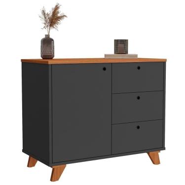 Imagem de Balcão Para Escritório 3 Gavetas 90cm Merano A06 Freijó-preto - Mpozenato