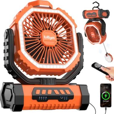 Imagem de LOLLYES Ventilador de Acampamento Recarregável ar Livre com Luz Bateria de 20000mAh Gancho Giratório 360° 4 Velocidades para uso Interno, Viagens, Barracas, Trailers, Pesca e Praia (Laranja)