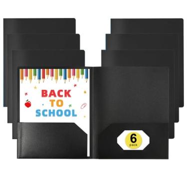 Imagem de Pacote com 6 pastas com bolsos, pasta de plástico com bolso, pasta de arquivo resistente com etiquetas extras, pasta escolar de negócios, material de arquivamento de escritório, material de