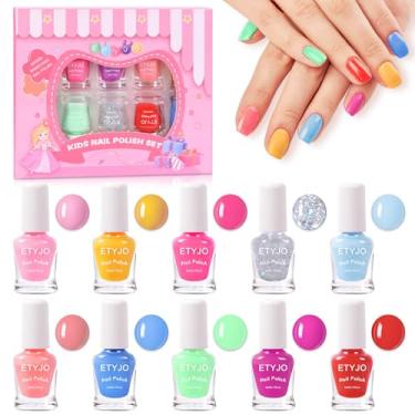 Imagem de ETYJO Conjunto de esmalte infantil não tóxico para meninas, 10 cores arco-íris, à base de água, kit de esmalte de secagem rápida para crianças a partir de 3 anos, presente de aniversário para