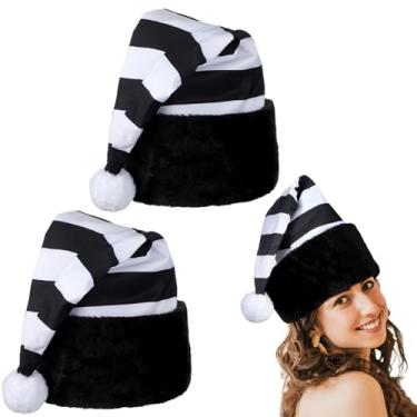 Imagem de Eurzom 2 Pcs Christmas Santa Hat Furry Santa Hat Christmas cap with Comfort Lining Large Unisex for Women Men (Black White,Stripe)