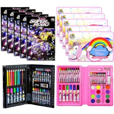 Imagem de 10 Kits Colorir Escolar Canetinha Lembrança Sacola Surpresa de Aniversário de Criança