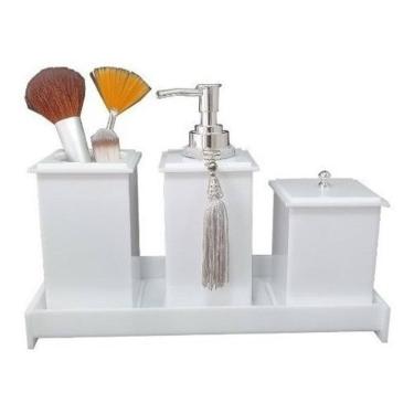 Imagem de Kit Potes Em Acrílico Para Banheiro 4 Pçs Luxo K15br5 Branco