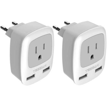 Imagem de Adaptador de viagem TESSAN tipo C com 2 USB para Europa, pacote com 2 