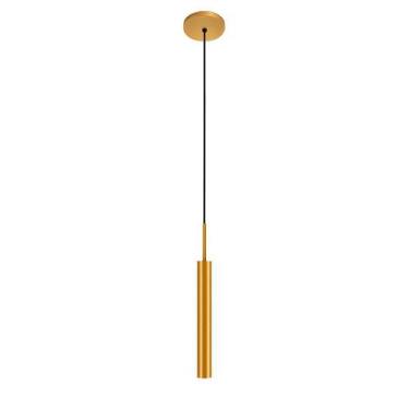Imagem de Pendente Luminária Teto Tubo Sala Quarto Cama Dourado 40Cm - Singlelig