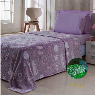 Imagem de Manta brilha no escuro - Shine - Andreza, Solteiro, Super Girl Lilas