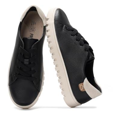 Imagem de Project Cloud Tênis de plataforma feminino – Tênis feminino de couro – Tênis feminino com cadarço – Tênis feminino de espuma viscoelástica – Calçado feminino antiderrapante (corredor), Preto, 37