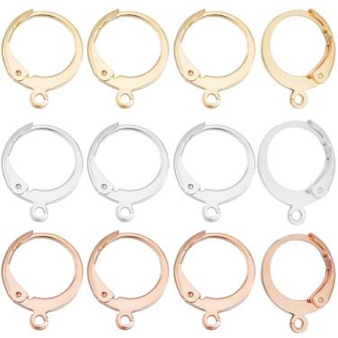 Imagem de Beebeecraft 1 caixa 60 peças de brincos redondos com fecho de alavanca, achados em ouro 24 K, prata esterlina 925 e ouro rosa banhado a ouro 304, ganchos de argola francesa para fabricação de joias