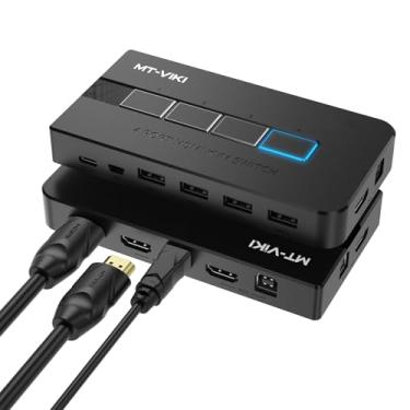 Imagem de MT-VIKI KVM Switch HDMI 4 portas, 4K @ 30Hz USB HDMI KVM Console para 4 PCs, compartilhe 1 monitor HD e teclado mouse com 4 cabos USB + seletor de desktop