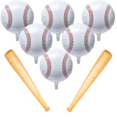 Imagem de Rotatingpals Conjunto de 8 peças de beisebol infláveis de 2 peças de taco inflável de 78 cm, 6 peças, balões de beisebol de 45,7 cm para decoração de piscina, praia, festa de aniversário e jogos