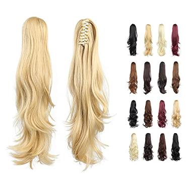 Imagem de Extensão de rabo de cavalo, extensões de cabelo loiro HSPJHTM, garra de extensão de rabo de cavalo para mulheres, cabelo cacheado, 61 cm, extensões de cabelo de rabo de cavalo sintético muito longas e volumosas, onduladas, pálido, mistura loiro