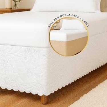 Imagem de Saia para Cama Box Solteiro Matelada Dupla Face, Decoração Premium com Desenho Exclusivo (BRANCO-PALHA)