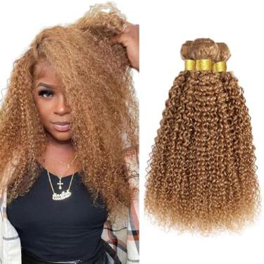 Imagem de Tintura de cabelo humano loiro mel 27 cachos crespos cabelo virgem brasileiro não processado 36 40 45 cm cor 27 mechas