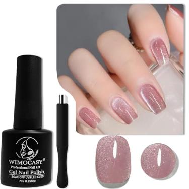 Imagem de Esmalte de gel Wimocacy Cat Eye Gel Holográfico Glitter Esmalte magnético com ímã para salão de beleza, arte de unhas, faça você mesmo (rosa claro)