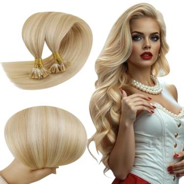 Imagem de RUNATURE Extensões de cabelo loiro em U, extensões de cabelo humano Hot Fusion K Tip cabelo humano real, cabelo remy liso, 35 cm, 50 g, 50s, #18P613, destaques loiros acinzentados