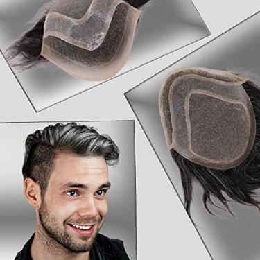 Imagem de Civmo Peruca masculina peruca masculina amarrada à mão com frente de renda suíça com monofilamento e revestimento de poliéster em torno dos sistemas europeus de substituição de cabelo humano 25,4 x