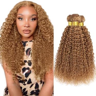 Imagem de 22 feixes de cabelo humano loiro mel 66 cm cor de cabelo humano 27 cachos crespos cabelo humano virgem brasileiro não processado 3 mechas loiro mel encaracolado feixes