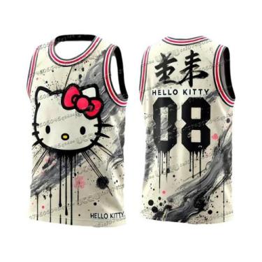 Imagem de Camiseta Casual Feminina Kawaii Hello Kitty Com Decote Redondo Para Co