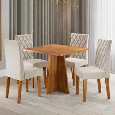 Imagem de Mesa de Jantar 4 Lugares Evah Marrom/Tampo Marrom/Veludo Pastel - Viero Móveis