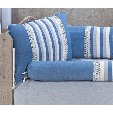 Imagem de Kit enxoval para berço versales tecido de linho na cor bege/azul menin