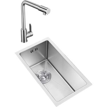 Imagem de Pia Pequena De Varanda Doméstica, Mini Pia De Torneira De água Fria E Quente Para Bacia De Vegetais, Silver, 45 * 30cm