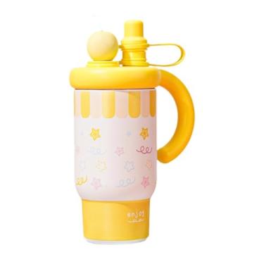Imagem de YWJLQH Copo térmico de 800 ml com alça, portátil, reutilizável, para garrafa de água, aço inoxidável, para academia, viagens, casa, escritório, Estrela Amarela
