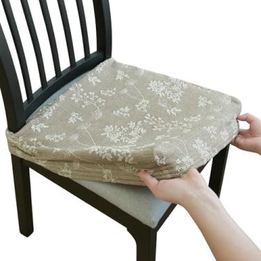 Imagem de Lawalon Capas de assento de cadeira de jantar jacquard – Capas elásticas de mistura de algodão com padrão floral trançado tingido de fios, protetores de assento elásticos laváveis para cadeiras de