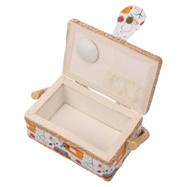 Imagem de UKQRRTC Organizador de cesta de costura de grande capacidade com bolso interno, cesta de suprimentos de costura para agulhas, linha, fita métrica, tesoura (bege branco)