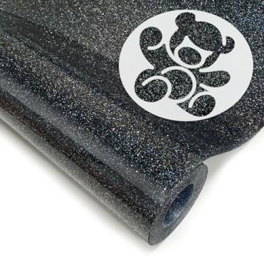 Imagem de DUEUIOE Céu estrelado preto Glitter HTV Rolo de vinil de transferência de calor - 30,5 cm x 2,7 m, ferro em vinil para todas as máquinas de corte - Fácil de cortar e remover ervas daninhas, Glitter